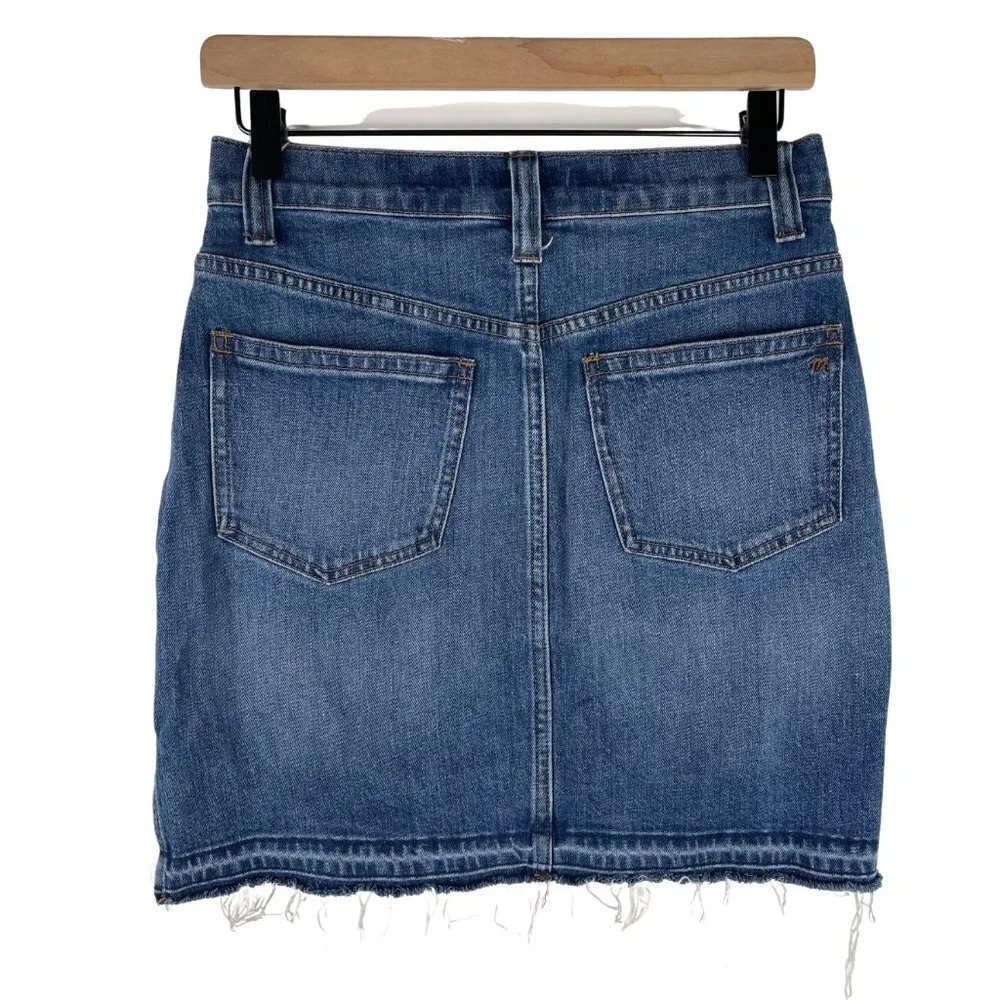 Madewell Denim Mini Skirt 25 Brandt Wash Raw Step Hem Stretch Jean Cutoff Split